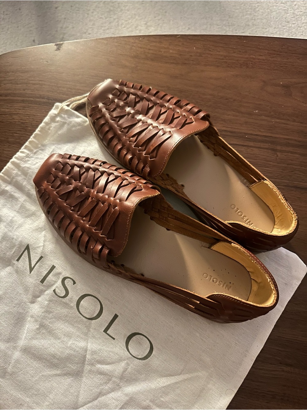 Nisolo Brown Woven Leather Men's Slip-On Loafers, Men's Huarache Sandal 2.0 - Picture 3 of 4